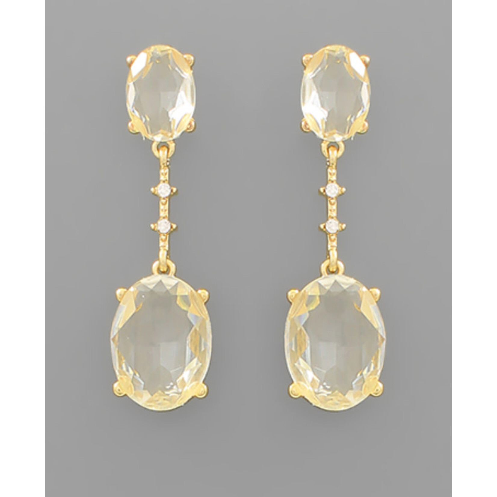 Oval Glass Drop Earrings-Gold