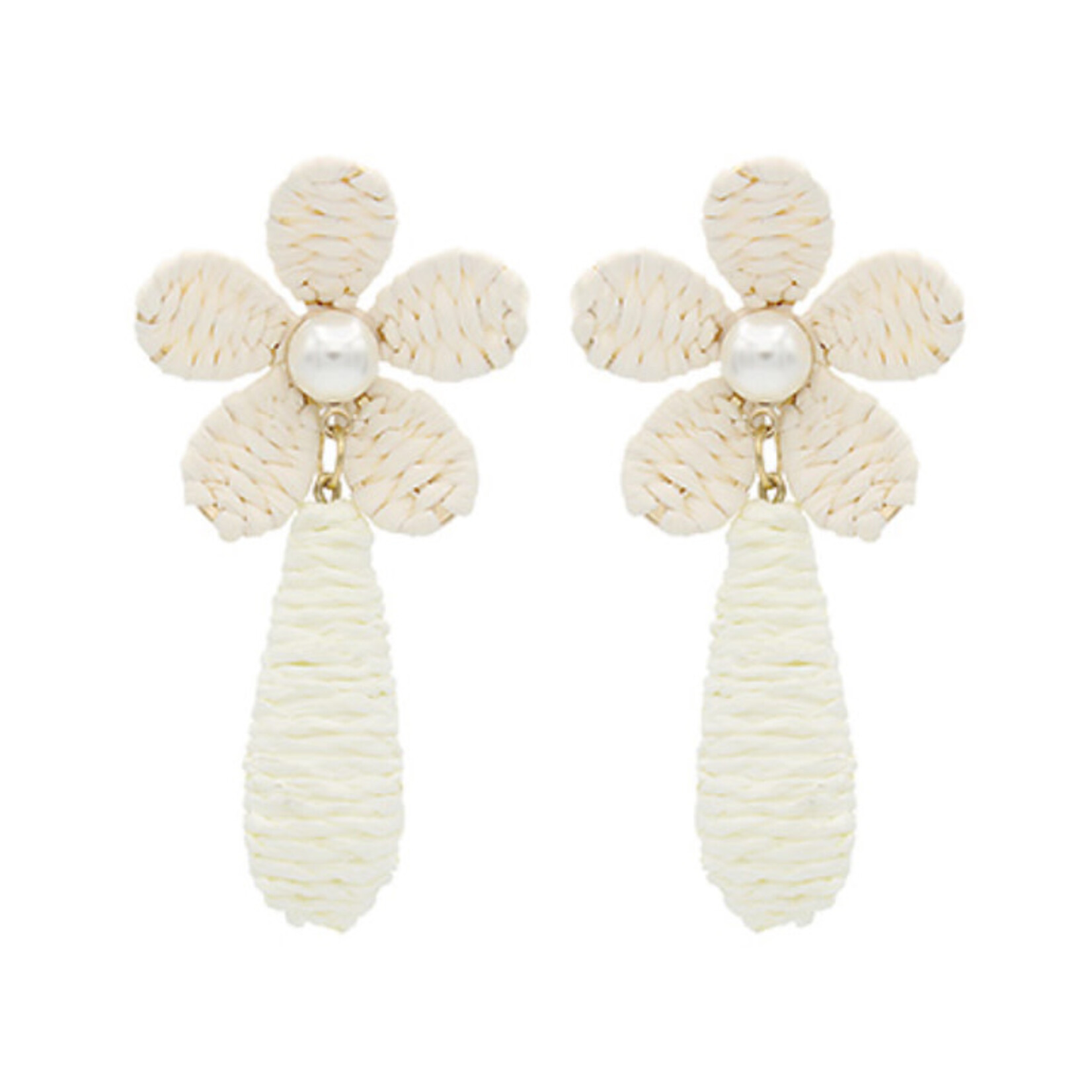 Pearl and Raffia Flower Earrings