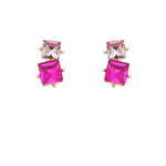 Double Square Crystal Earrings-Fuchsia/Pink