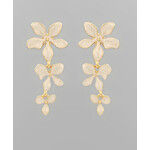 3 Flower Earrings-Ivory/Gold