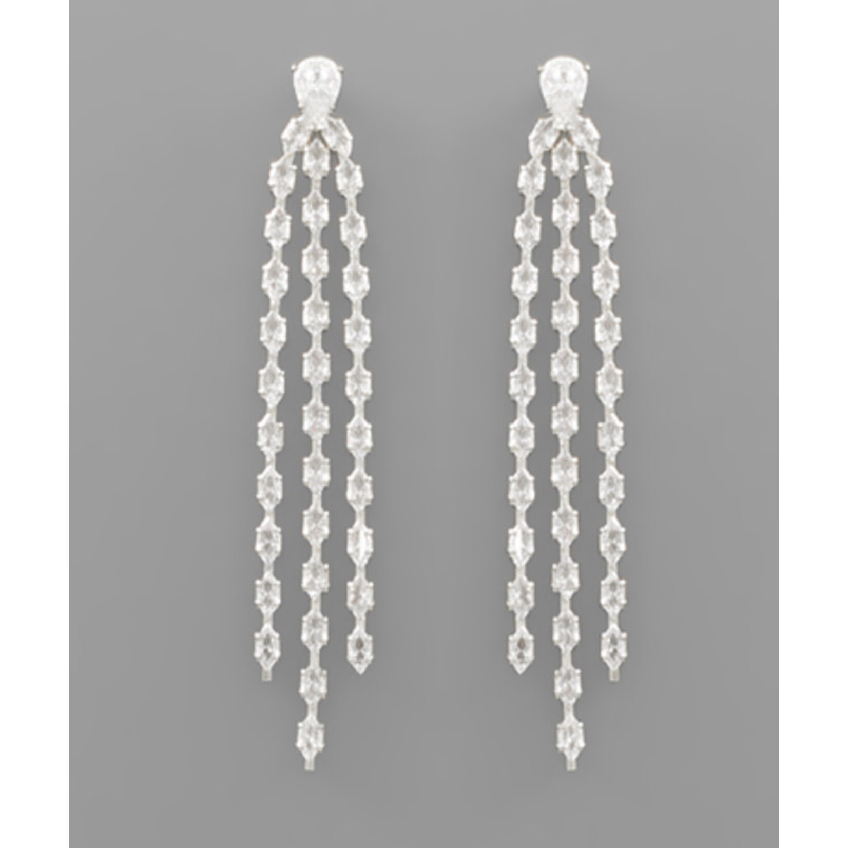 CZ Tassel Earrings-Silver