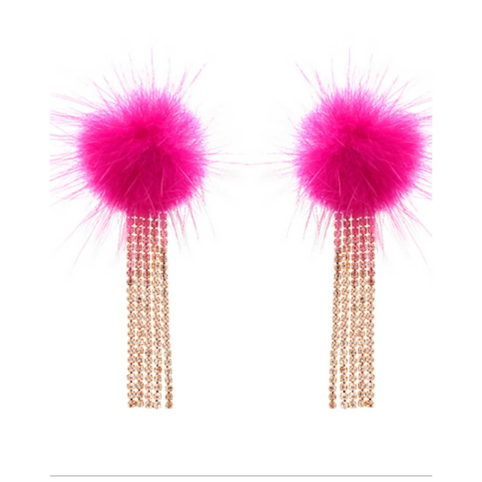 Pink Pom Pom CZ Tassel Earrings