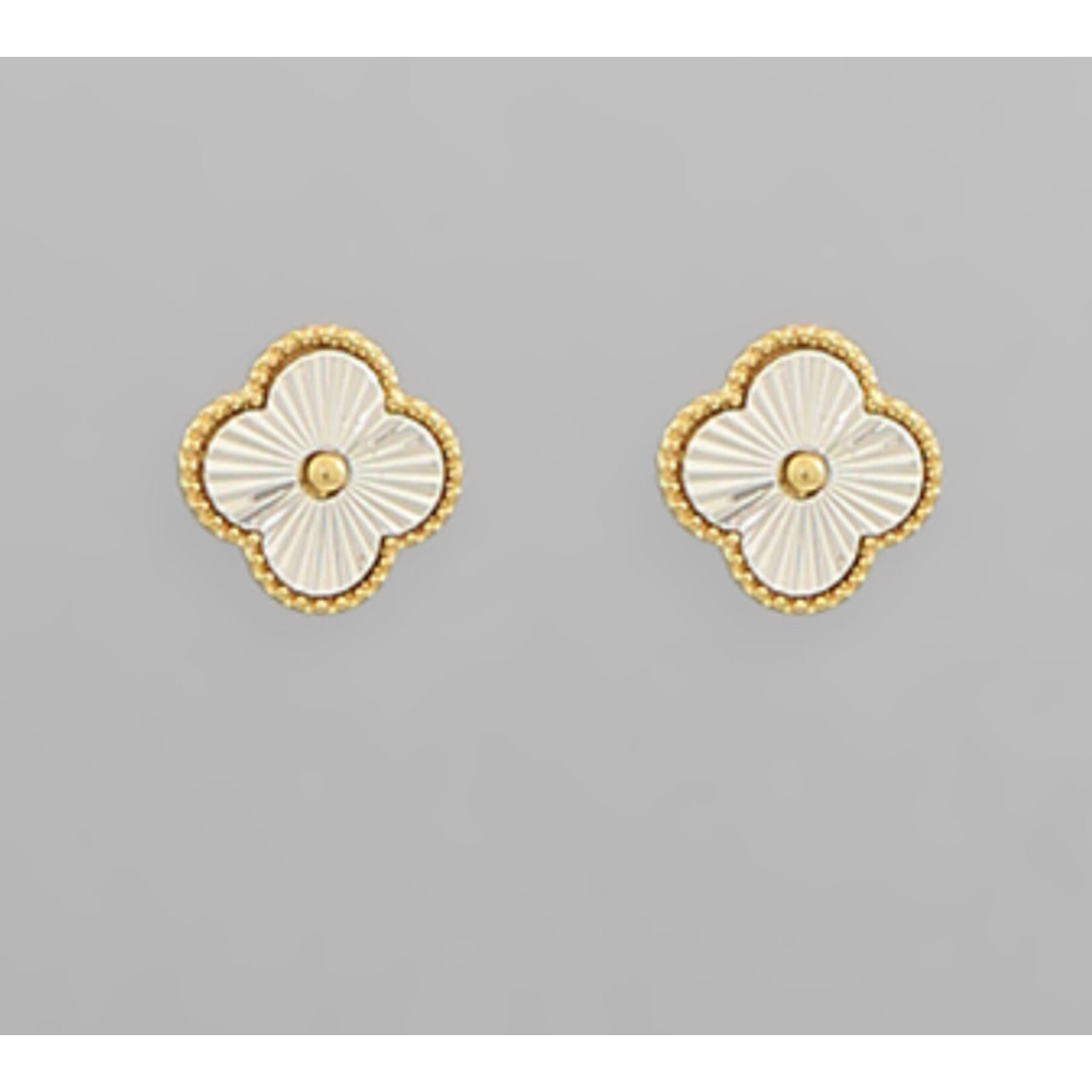 2Tone Clover Earrings -Silver