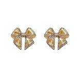 Rhinestone & Gold Bow Earrings