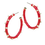 Enamel Dotted Pearl Earrings-Red