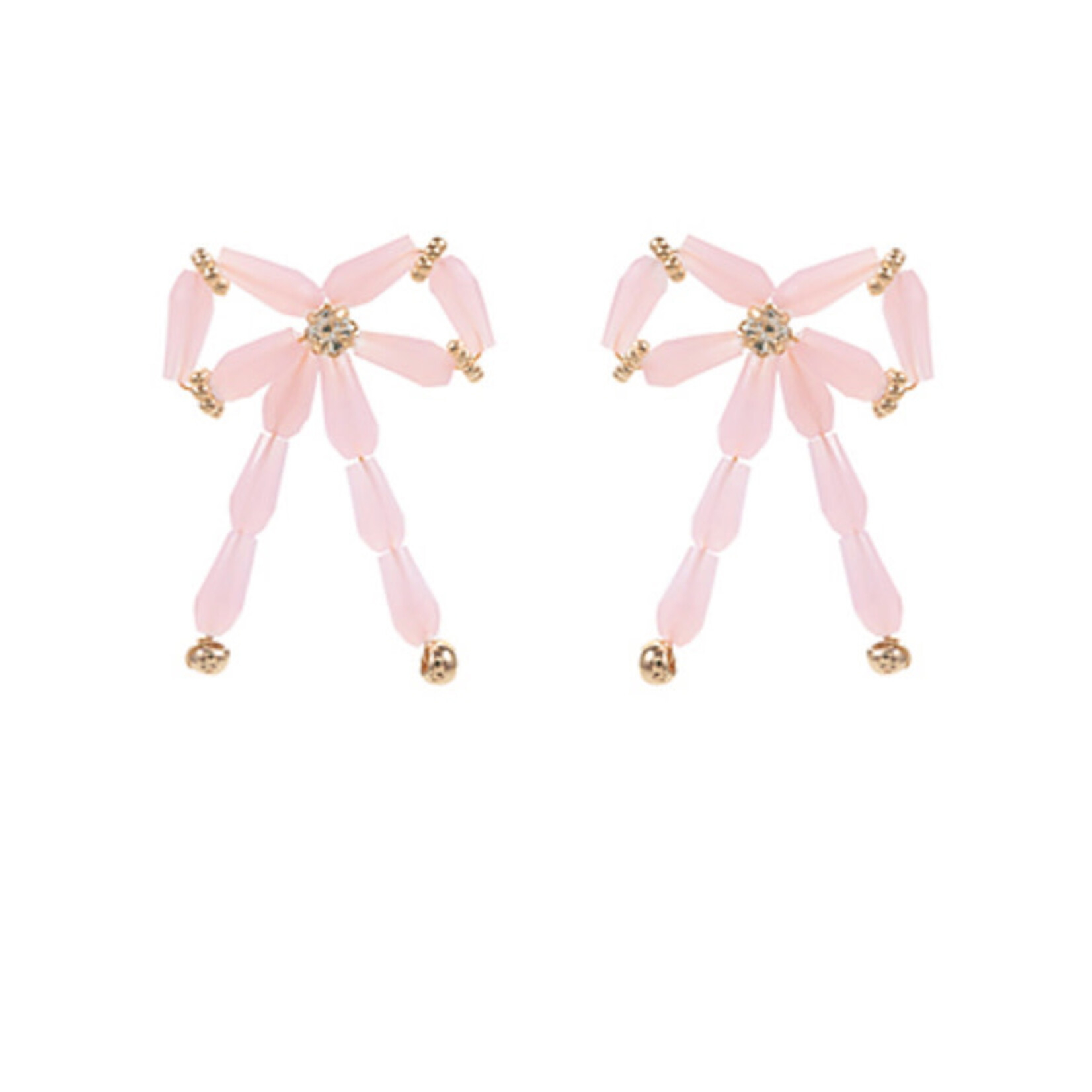Rice Bead Bow Earrings-Pink