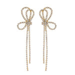 CZ Pave Bow Tassel Earrings-Gold