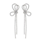 CZ Pave Bow Tassel Earrings-Silver