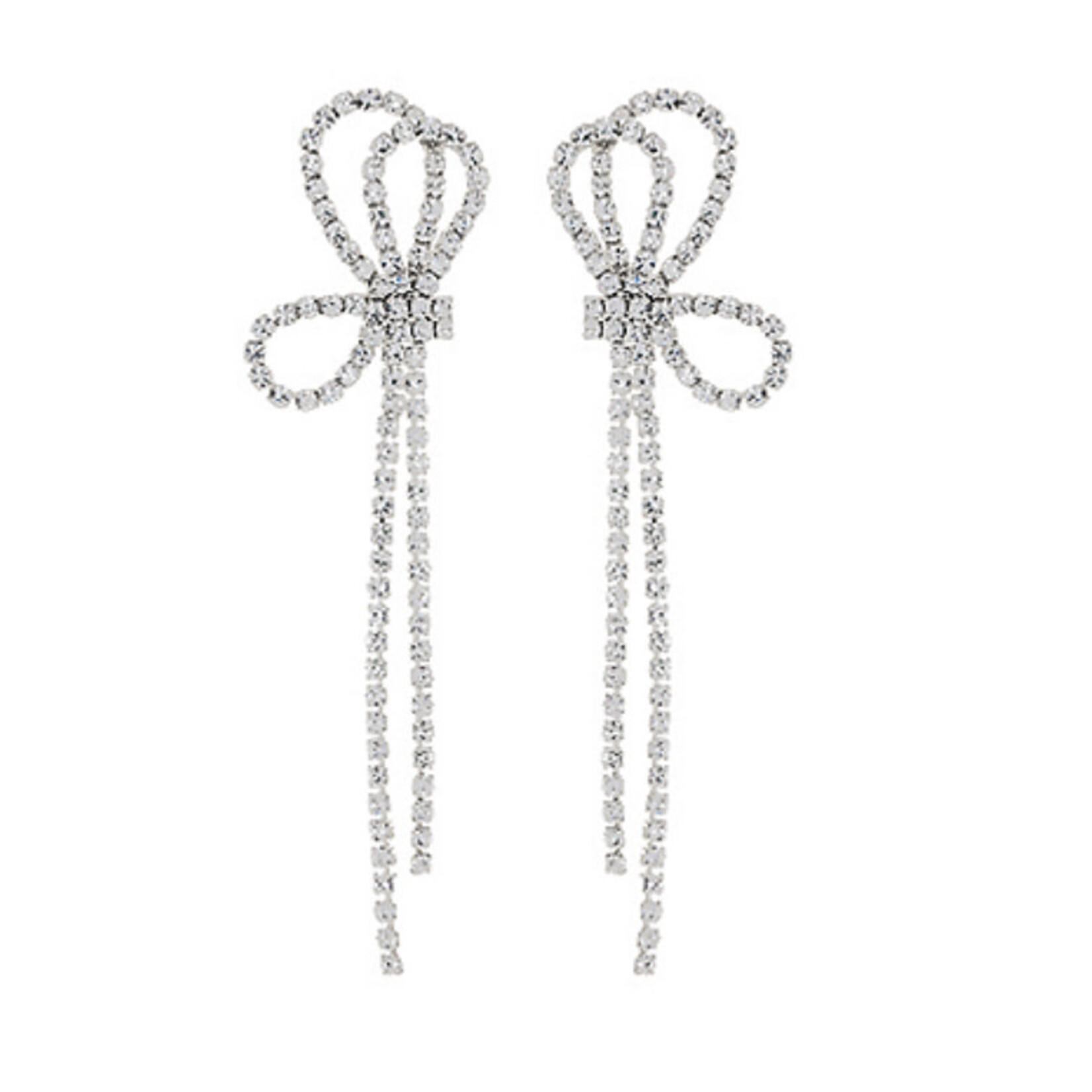 CZ Pave Bow Tassel Earrings-Silver