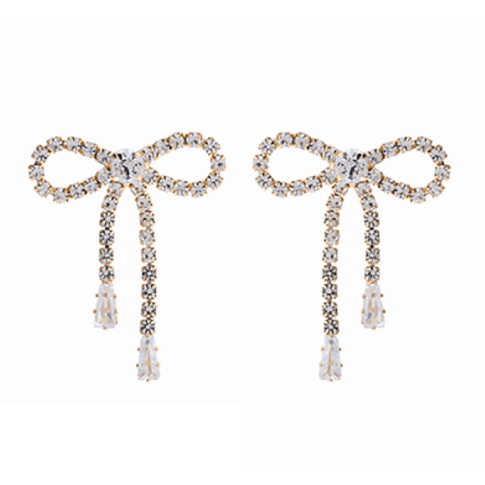 CZ Bow Baguette Earrings-Gold