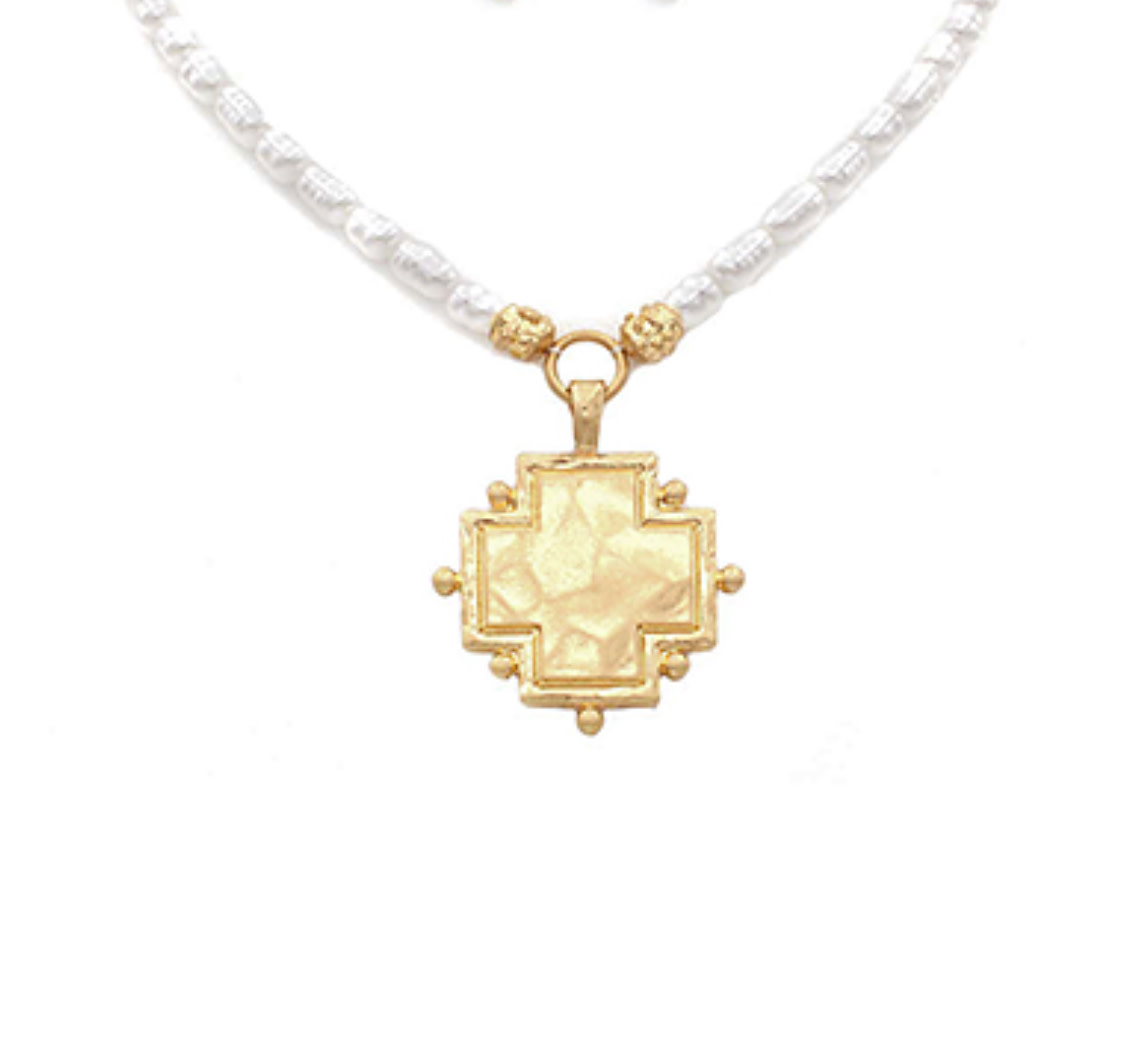 Baroque Pearl and Cross Necklace Once Upon A Dress Ridgeland MS