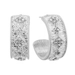 Silver Rhinestone Textured Hoop Earrings