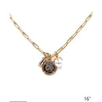 Crystal,Pearl, Coin Charm Necklace