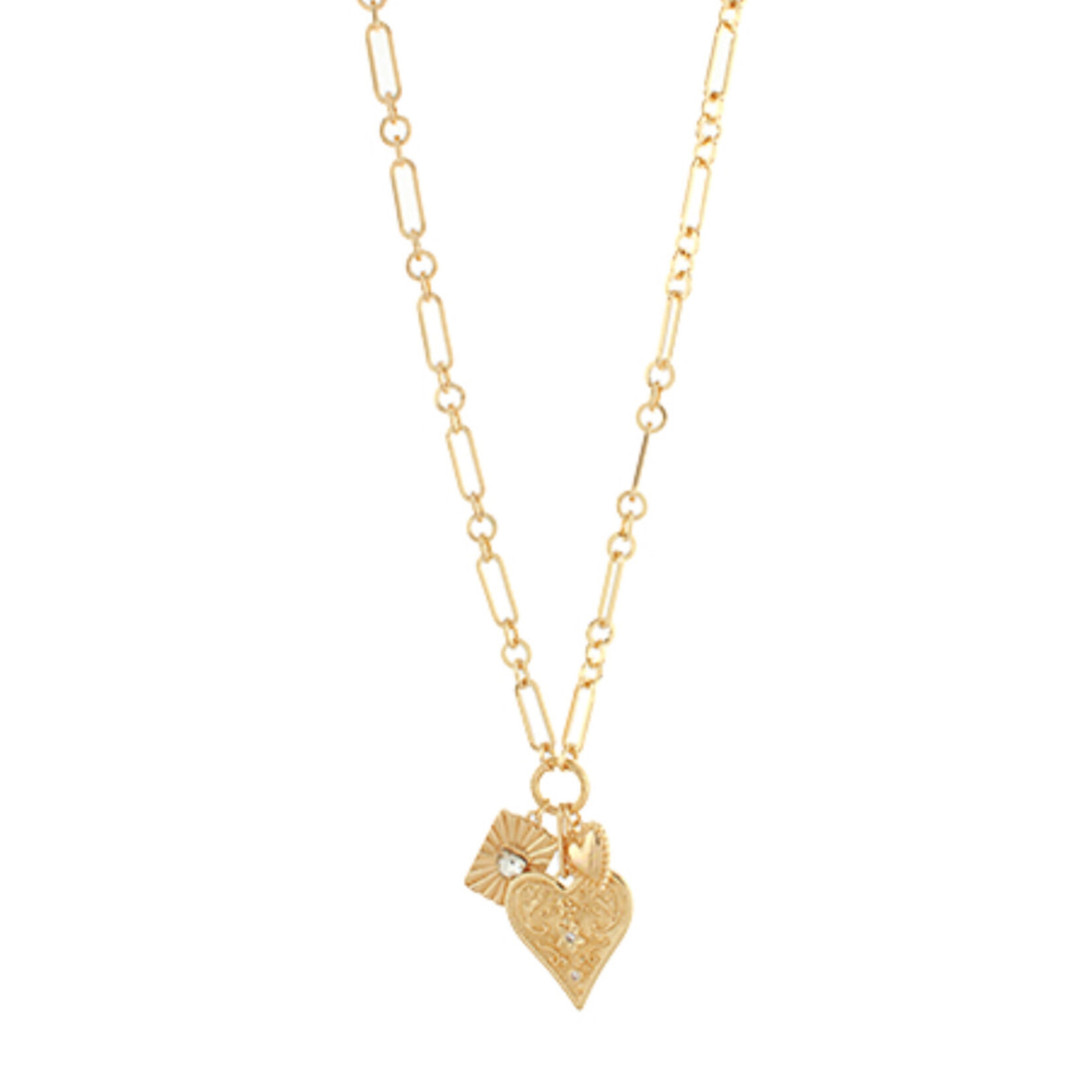 2 Heart & Rectangle Charm Necklace