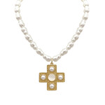 Cross & Pearl Statement Necklace-White