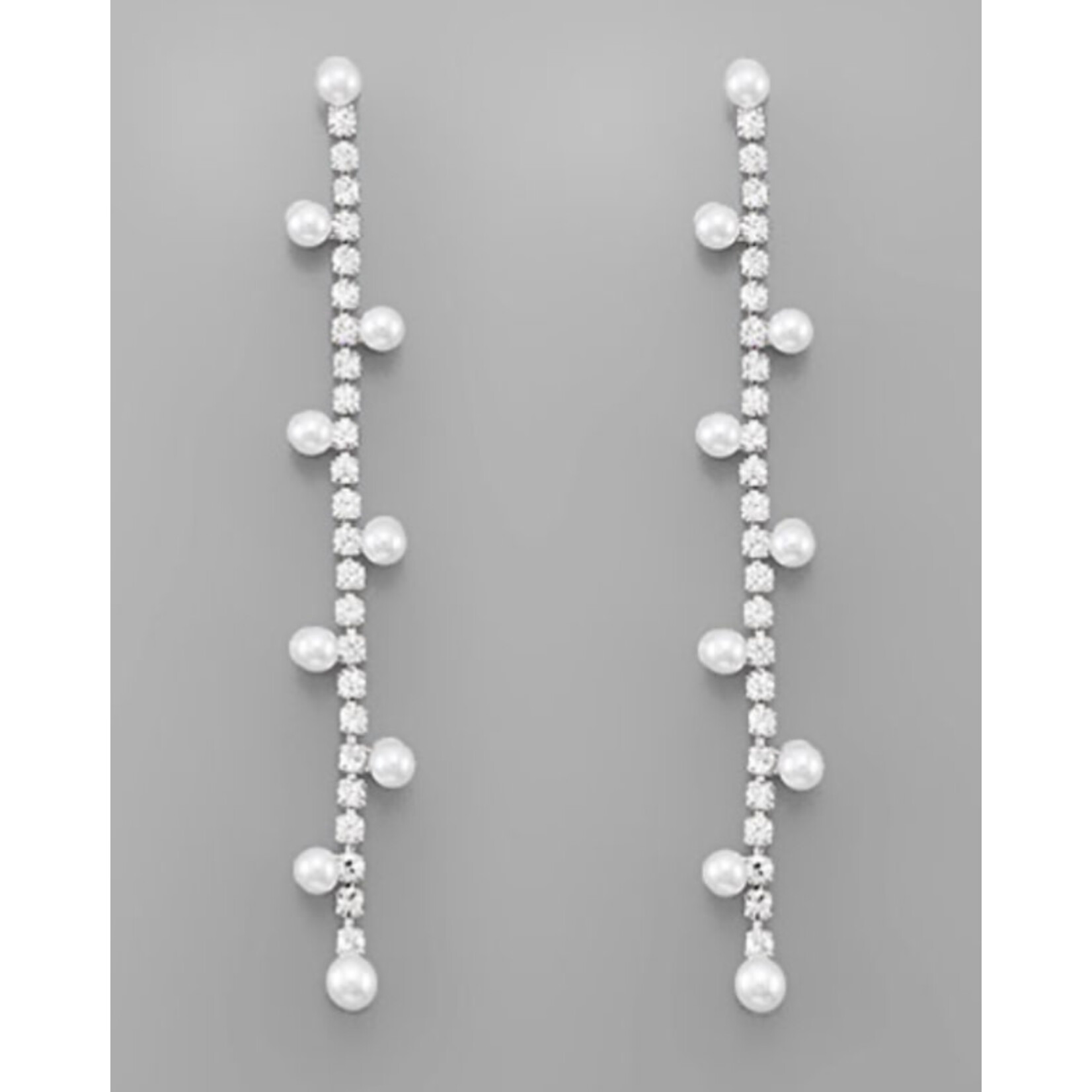 Pearl/CZ Linear Drop Earrings