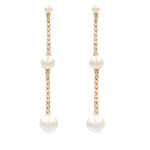 Stationed Pearl and Cup Chain Earrings-Gold