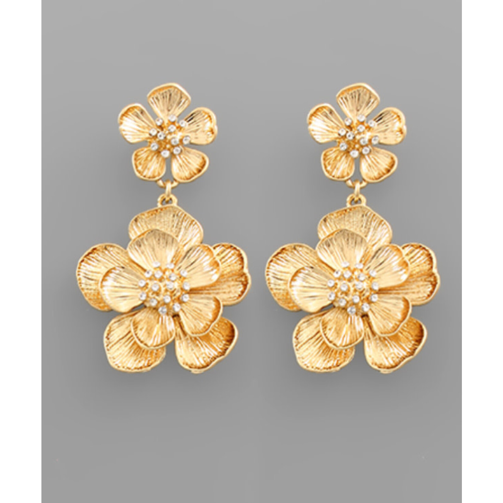 Double Metal Flower Earrings-Gold