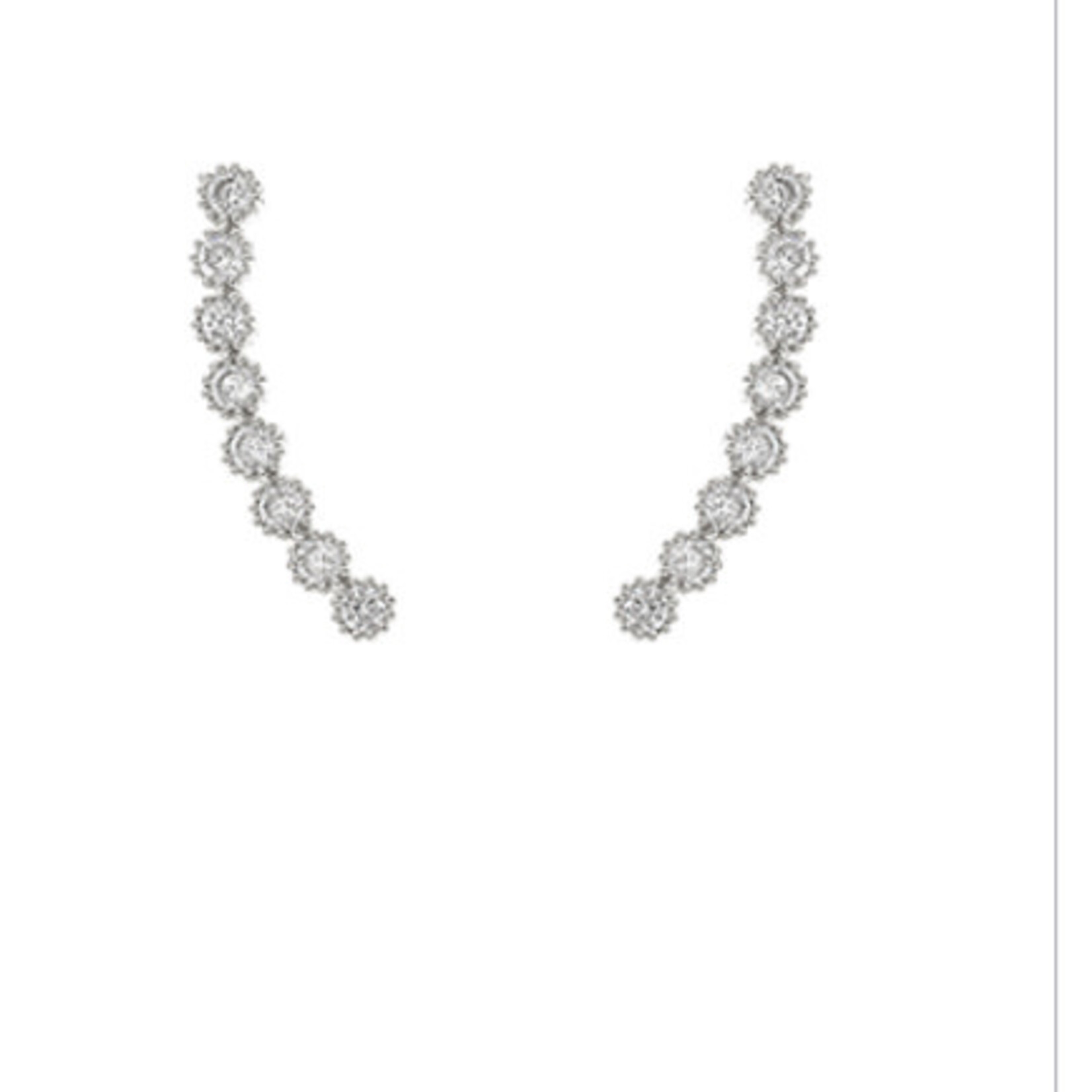 CZ Round Bar Curved Earrings - Silver