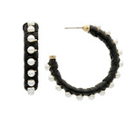 Wrapped Raffia & Pearl Hoops-Black