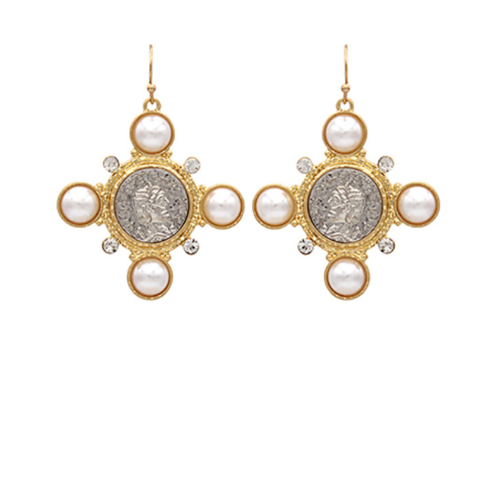 Coin & Pearl Cross Earrings