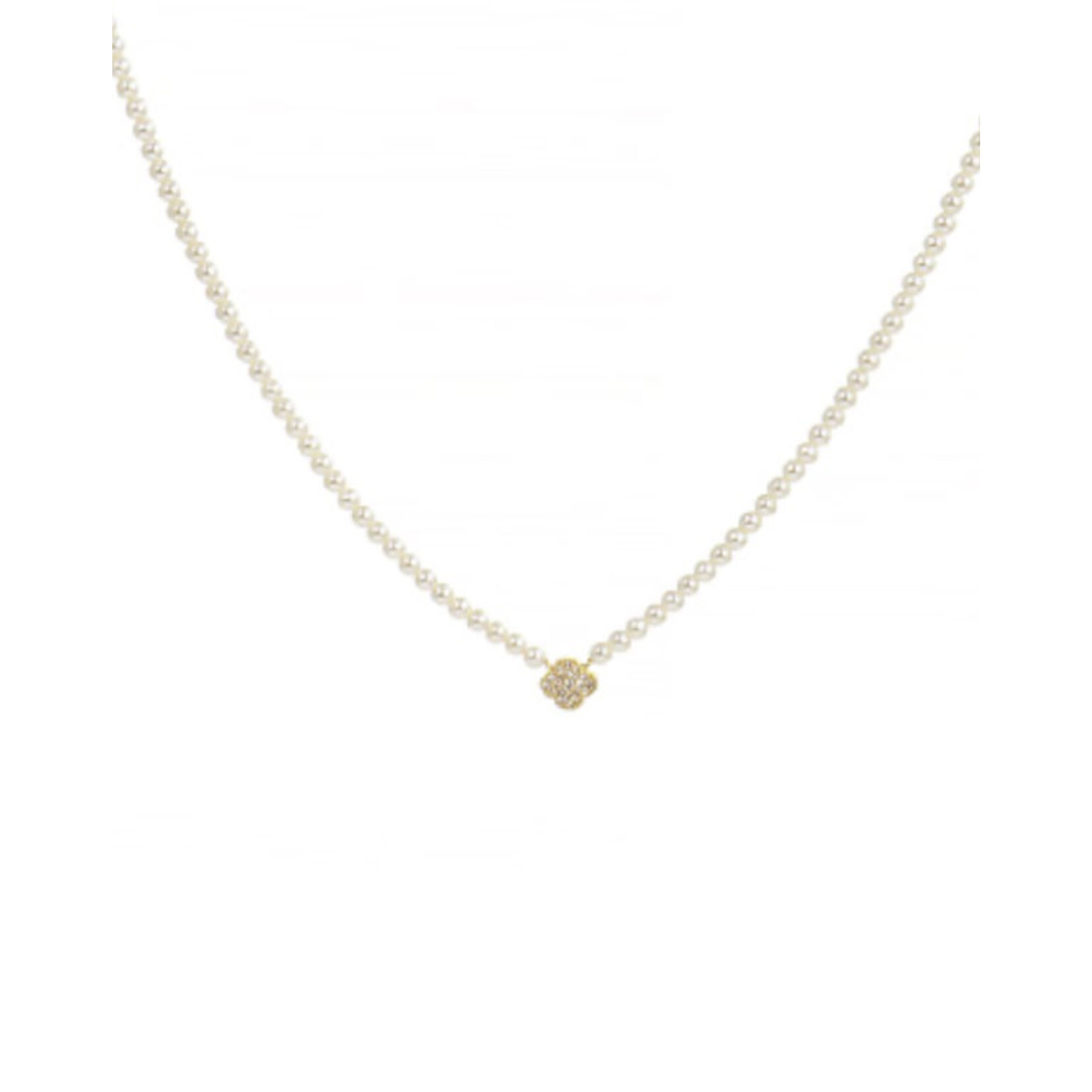 Pearl Necklace with CZ Clover