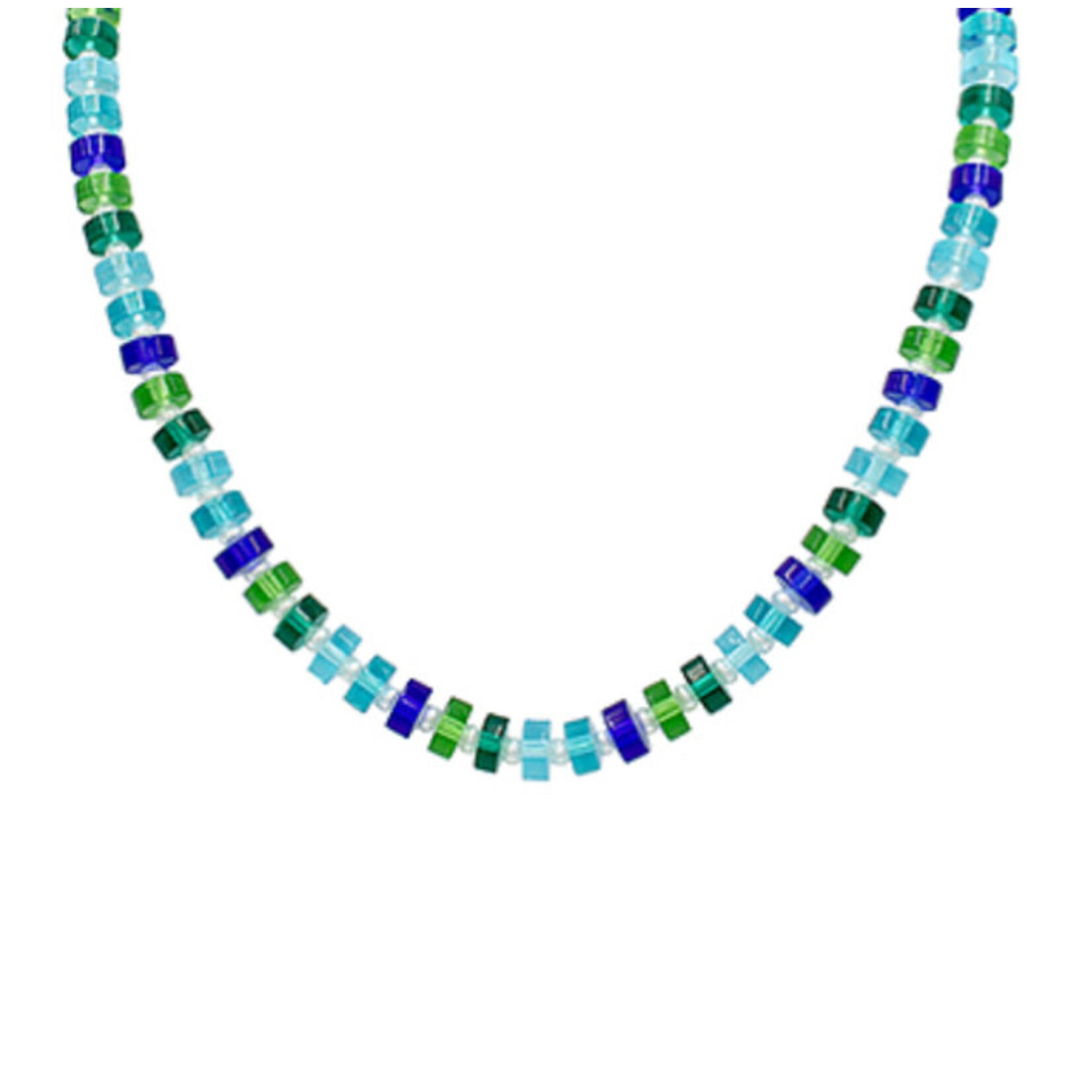 Acrylic Bead Necklace-Blue Multi