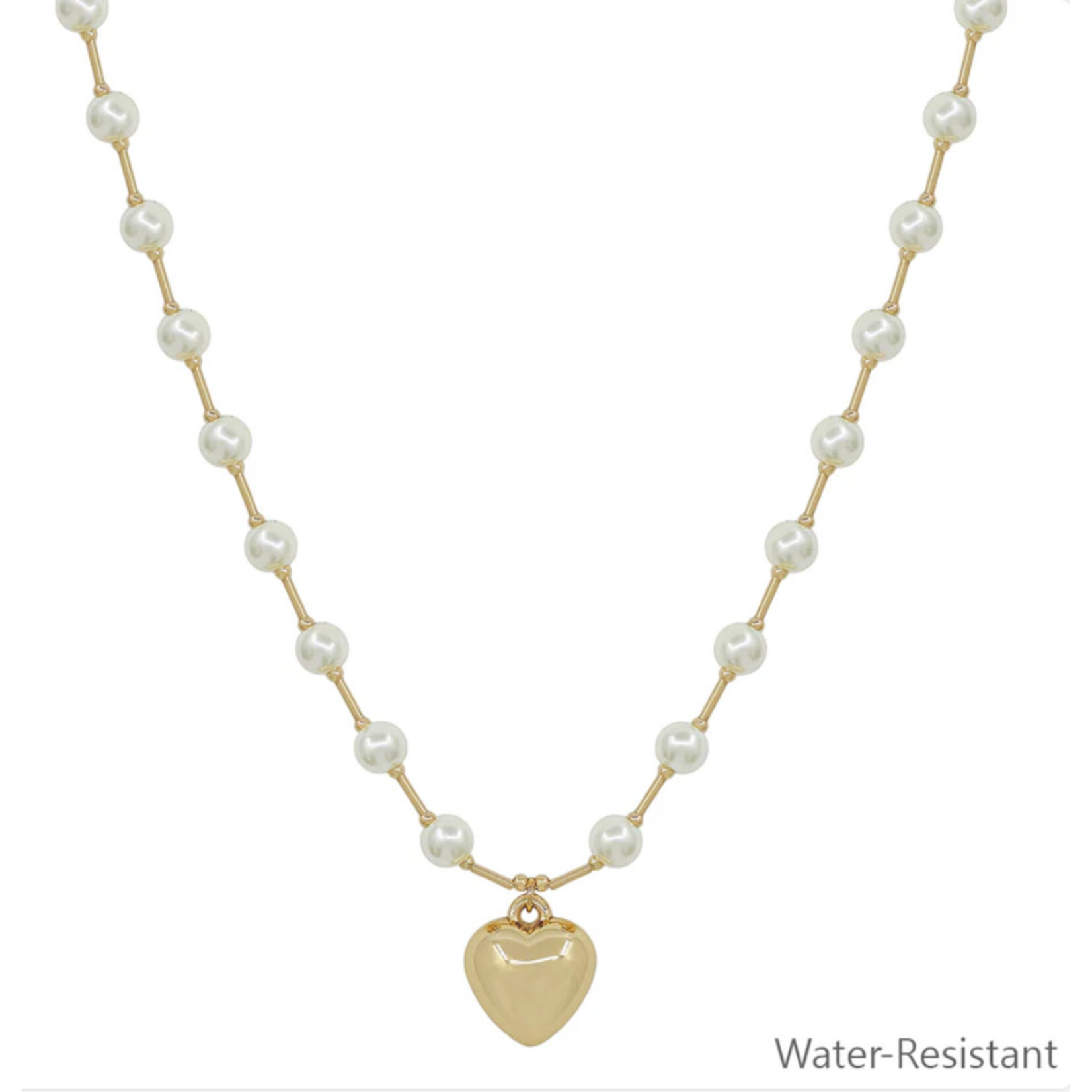 6mm Pearl Beaded Chain with Puff Heart-Water Resistant