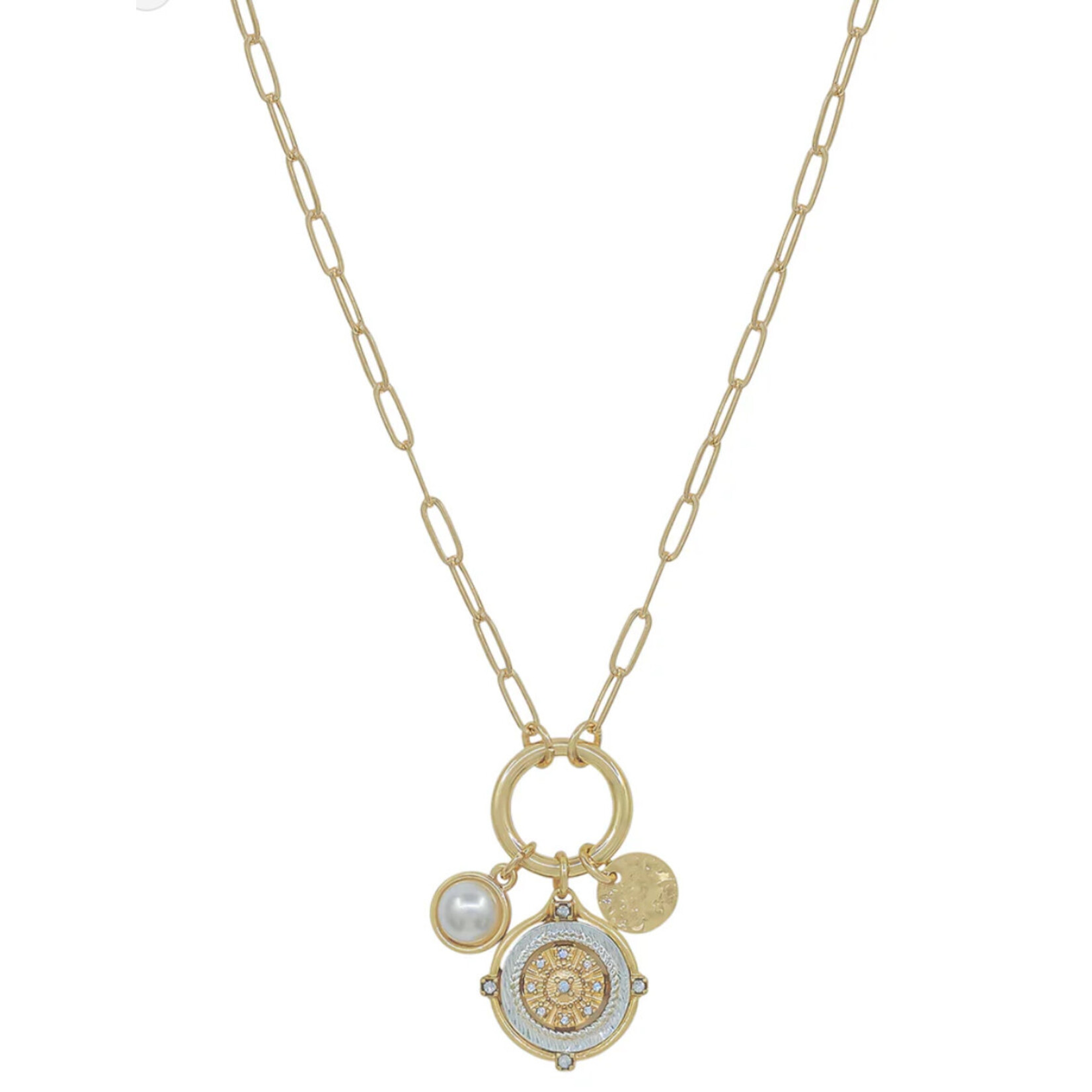 Paperclip Chain With Coin & Pearl Charm