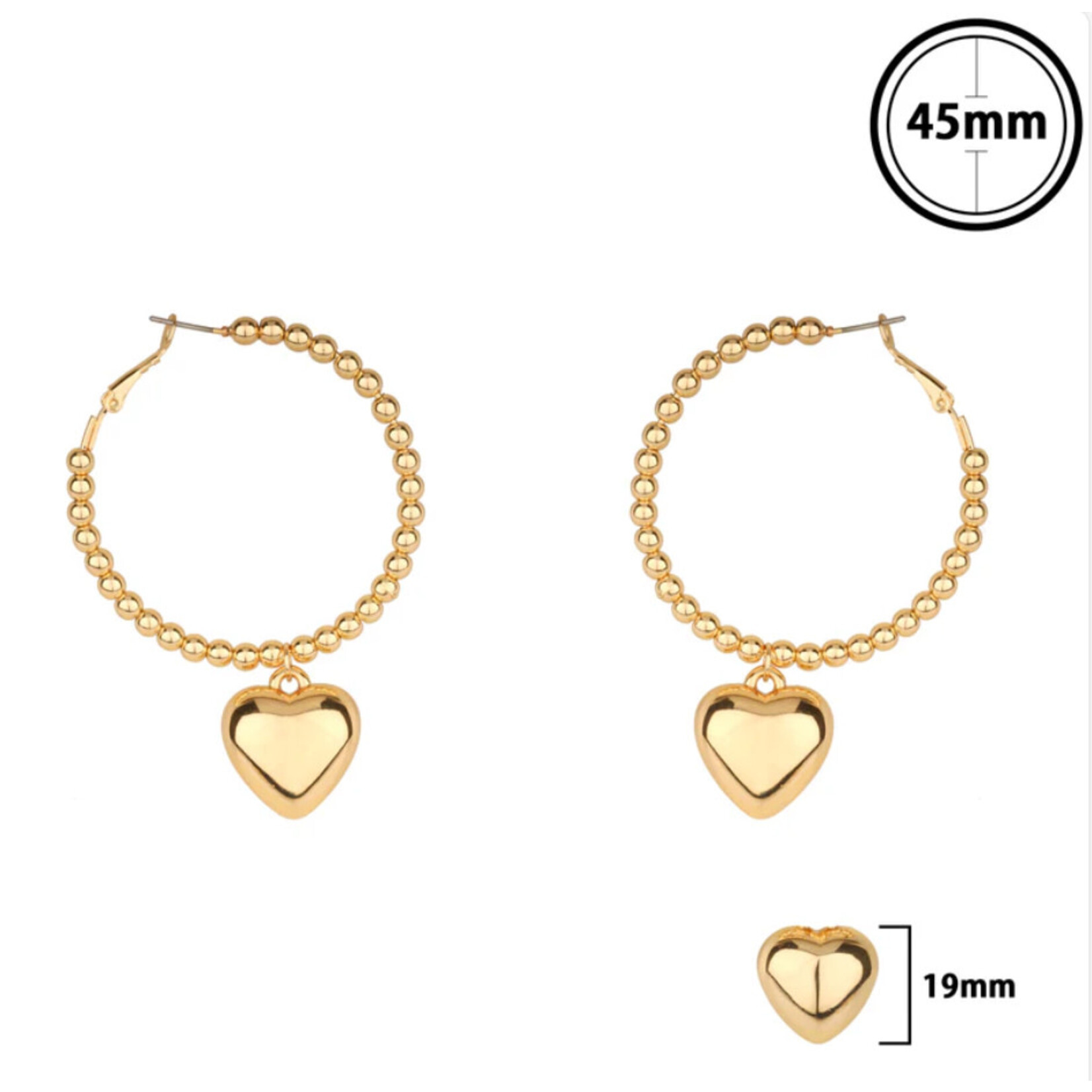 Gold Ball and Puff Heart Earrings