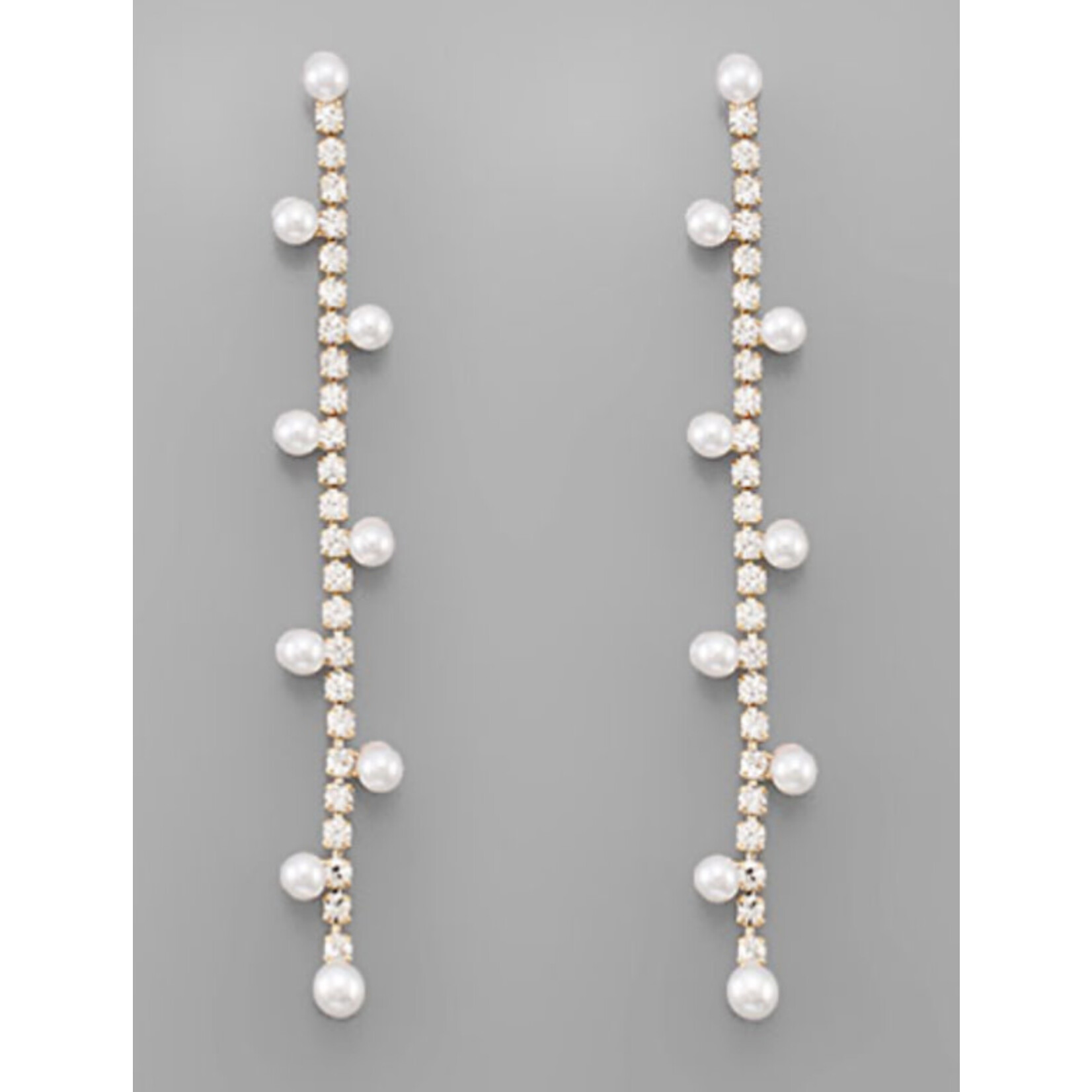 Pearl and CZ Drop Earrings-Gold
