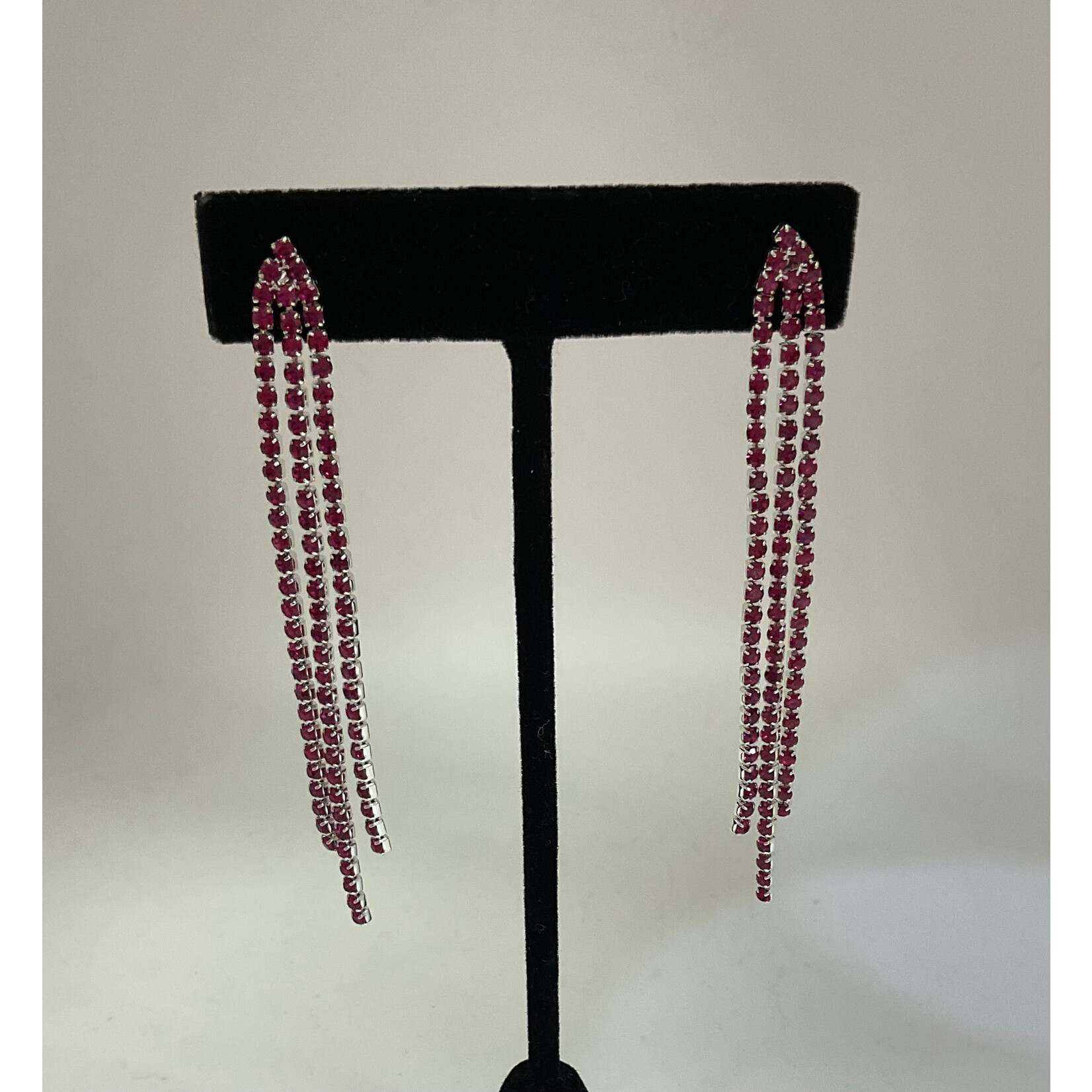 3 Row Tassel Earrings-Pink