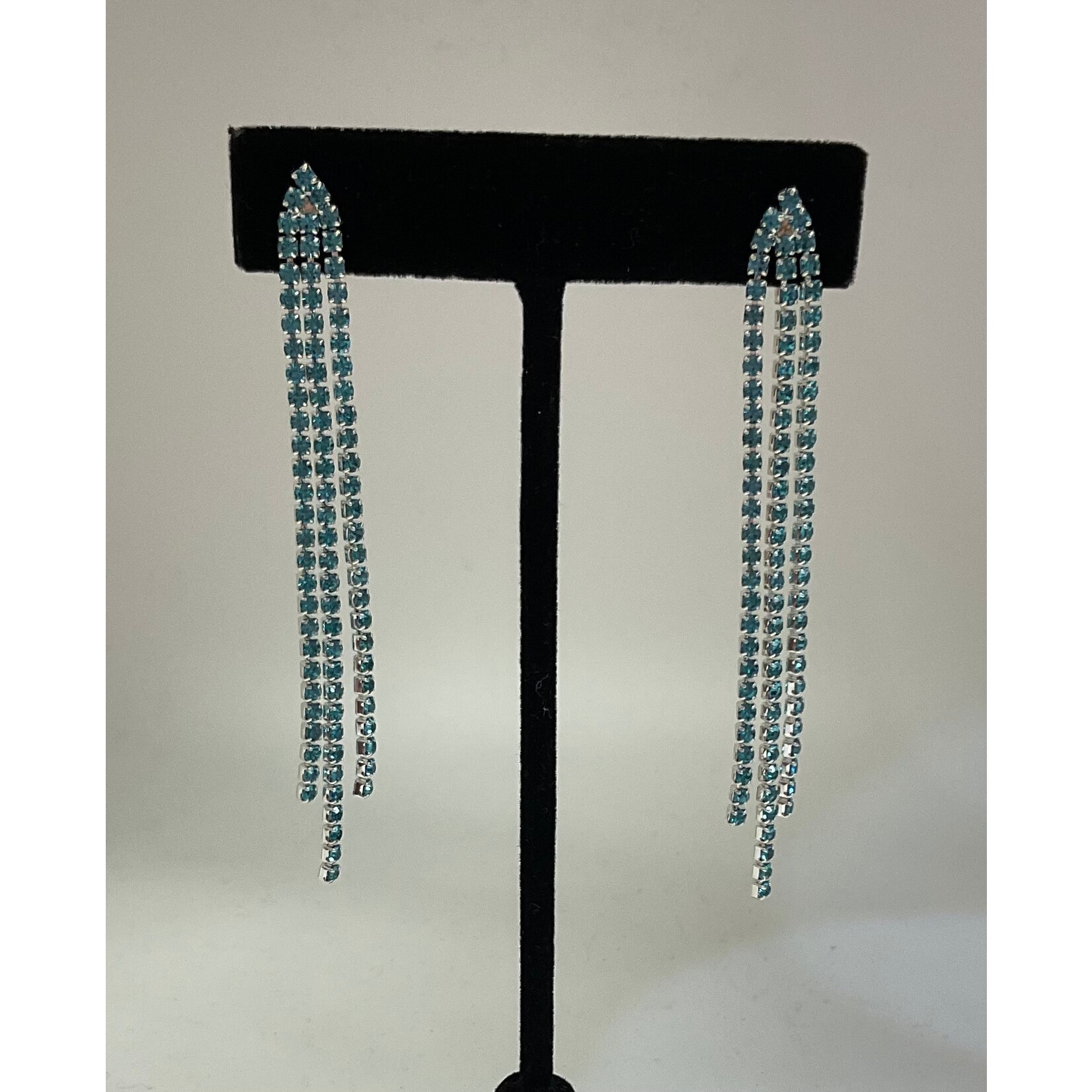 3 Row Tassel Earrings-Aqua