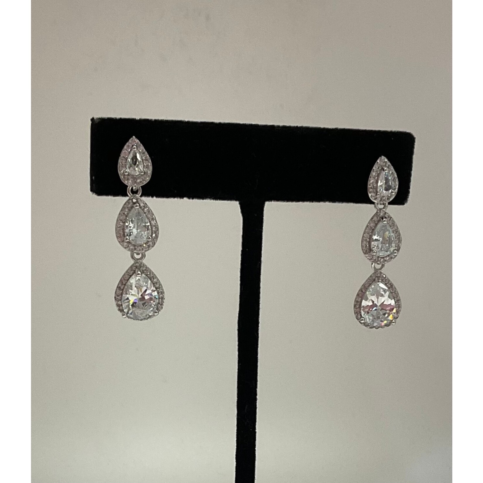 3 Stone CZ Teardrop Earrings