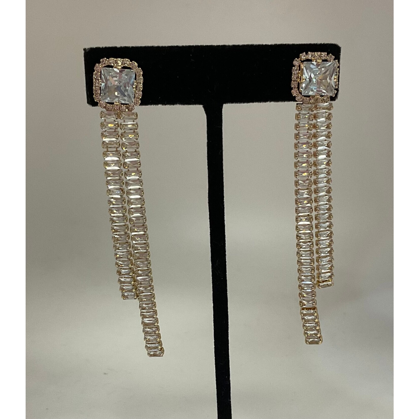 Solitaire Baguette Tassel Earrings-Gold