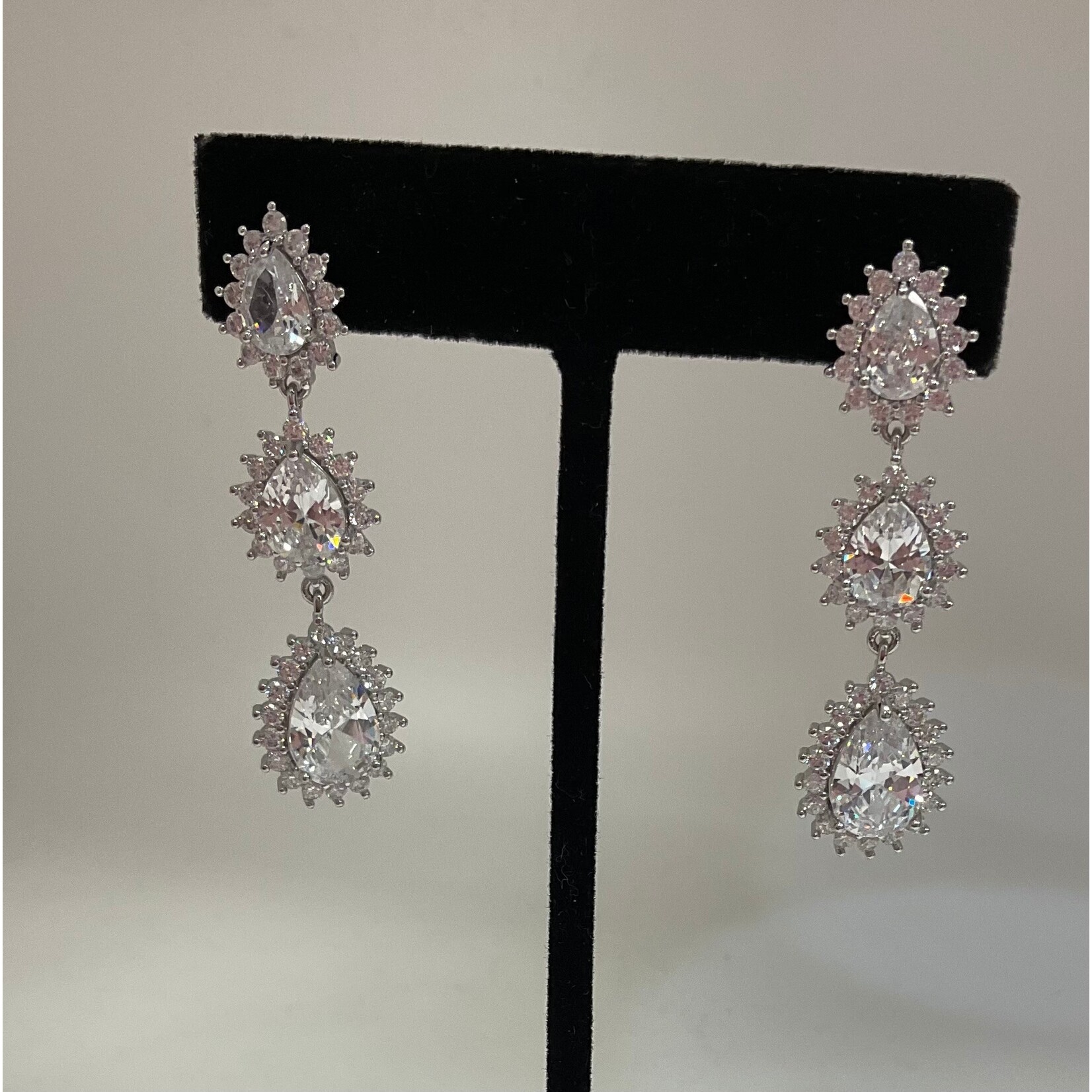 CZ  Teardrop Earrings - Silver