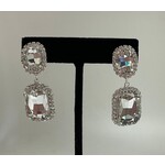 CZ Square 2 Stone Drop Earrings