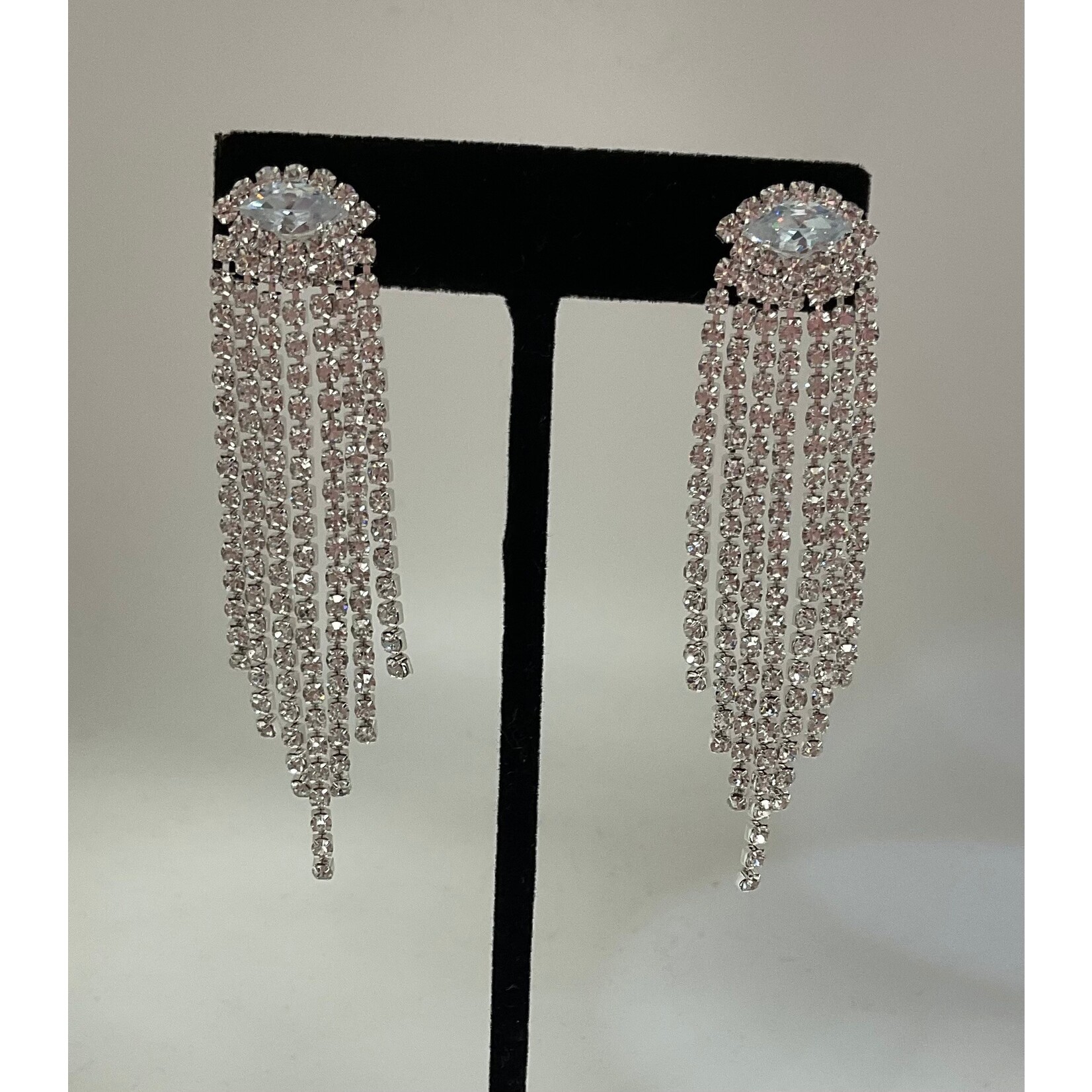 Marquise Tassel Earrings-Clear/Silver