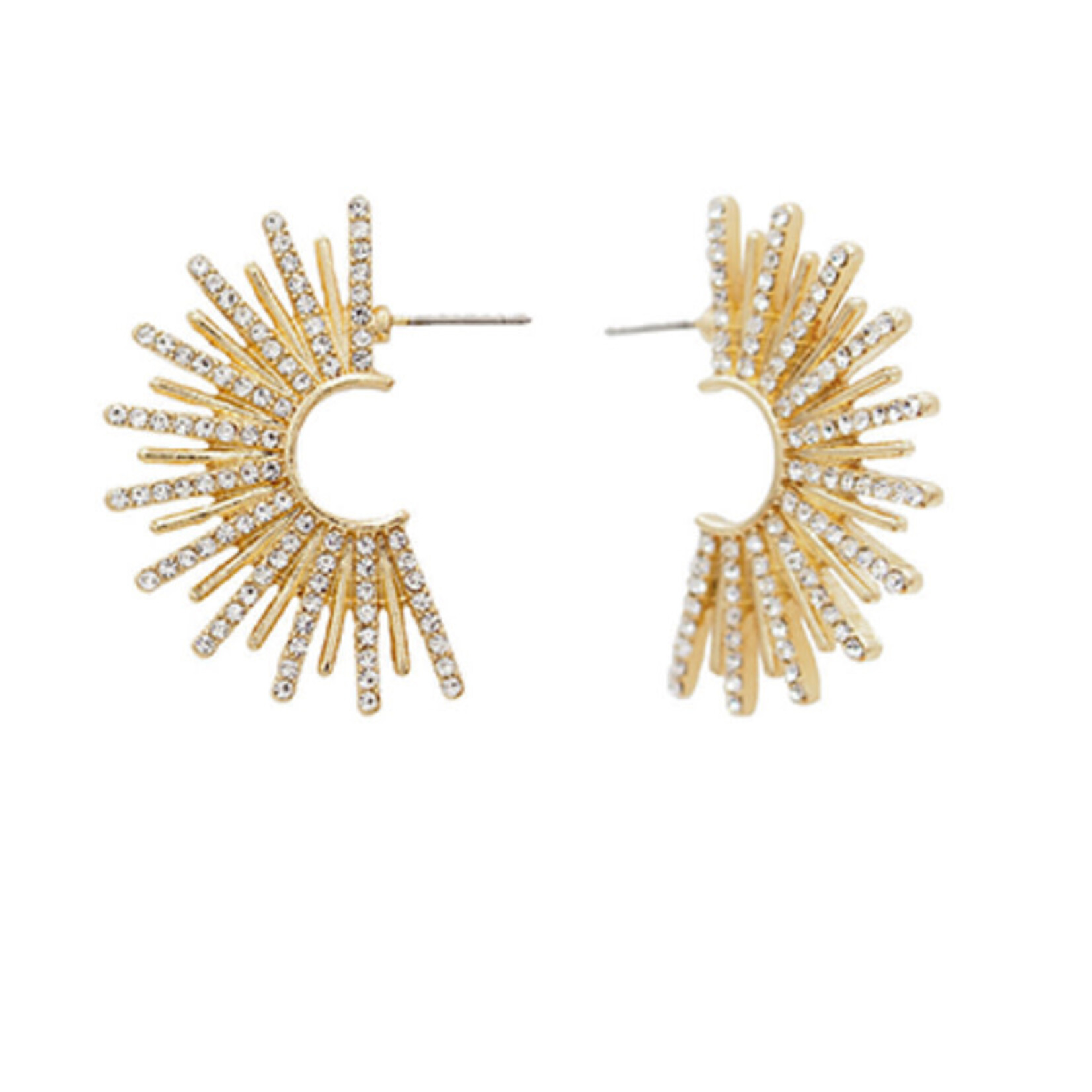 1/2 Pave Starburst Earrings-Gold