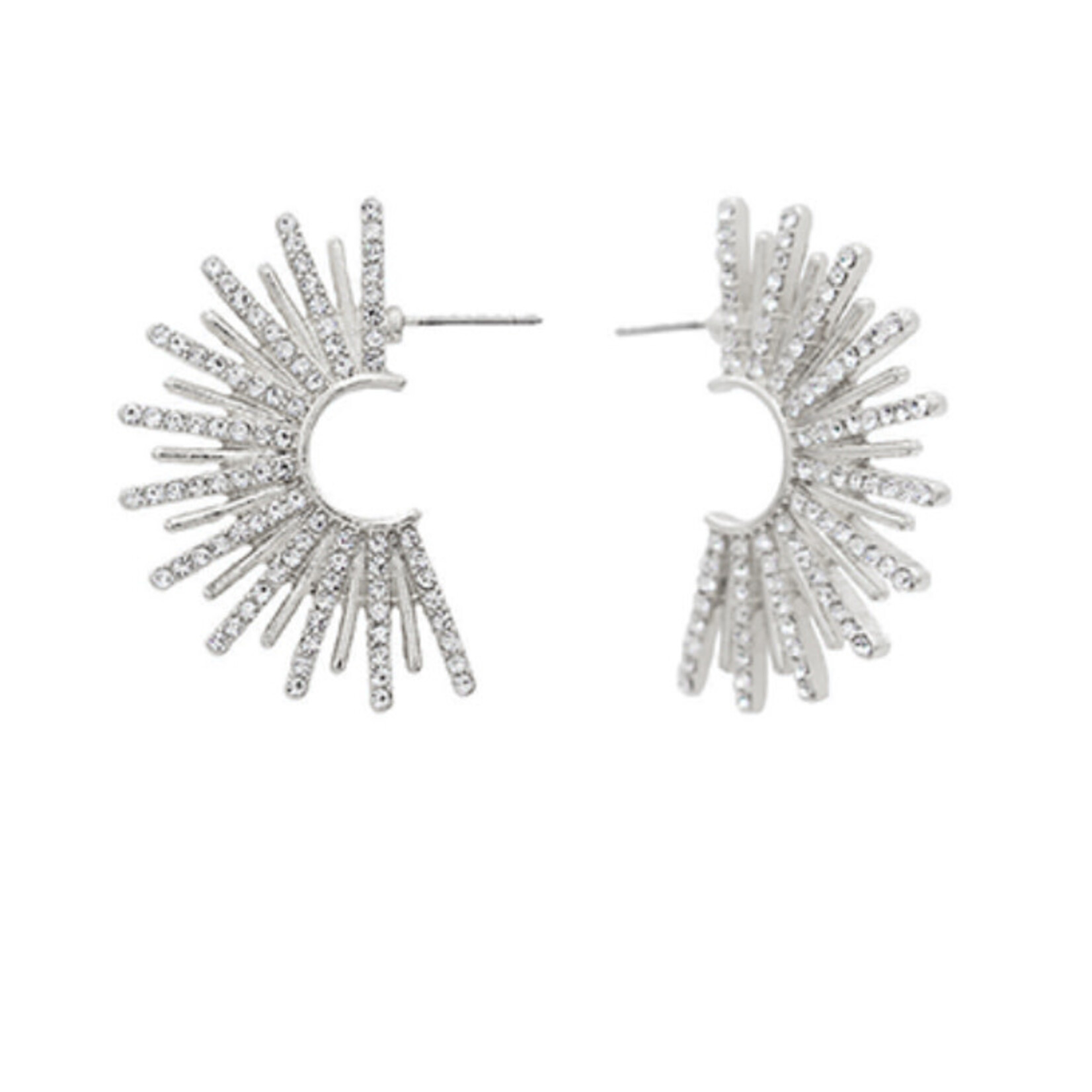 1/2 Pave Starburst Earrings - Silver