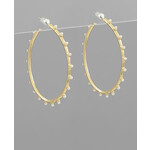 Beaded Gold Hoops - Pearl