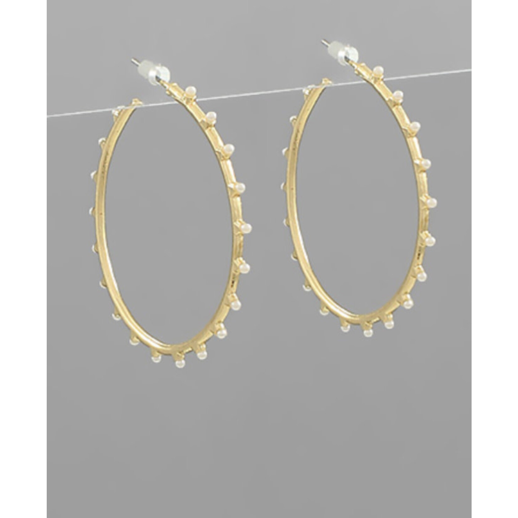 Beaded Gold Hoops - Pearl