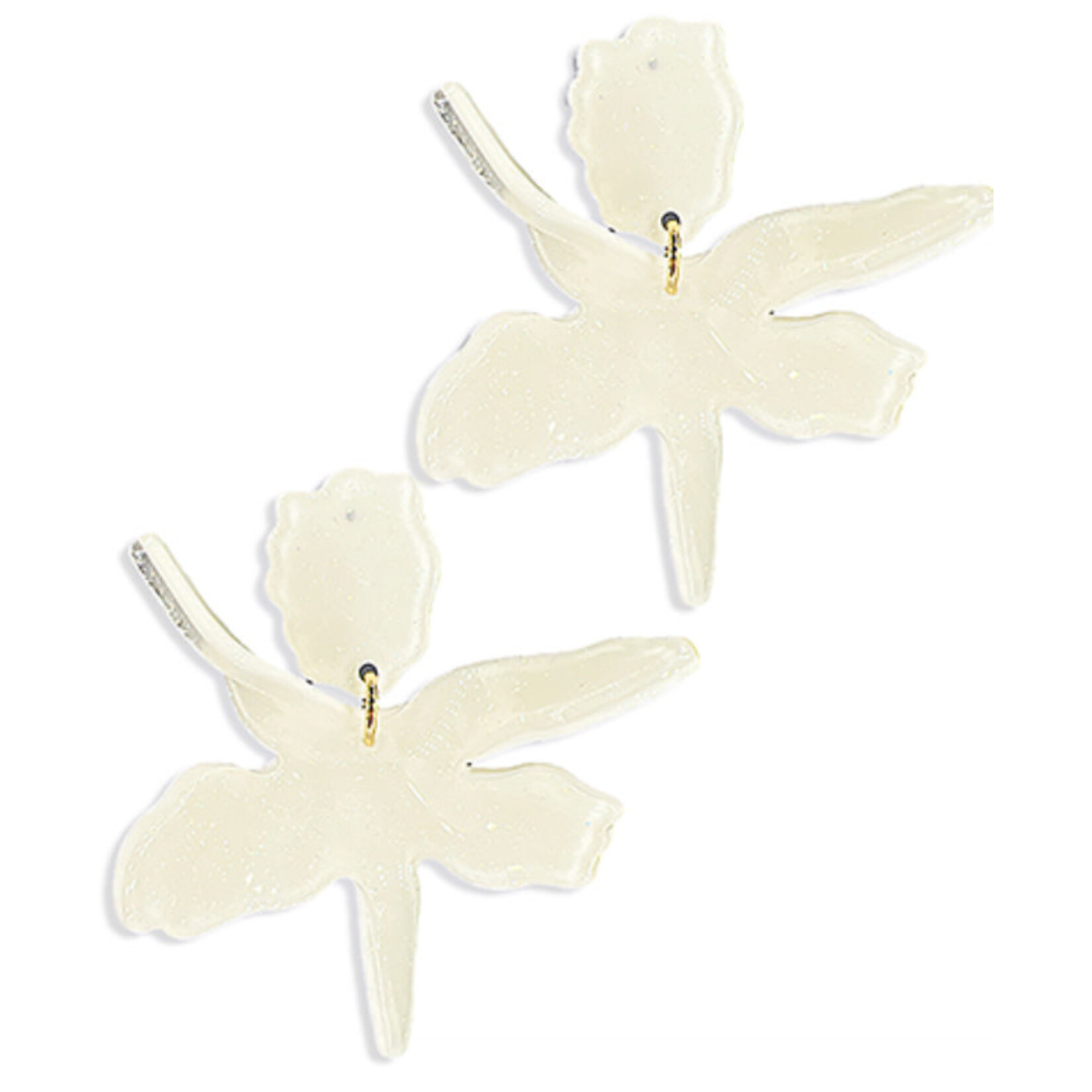 Glitter Acrylic Flower Earrings-Cream
