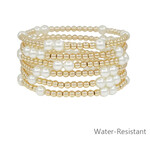 Gold Bead and Pearl Bracelet Set-WATERPROOF