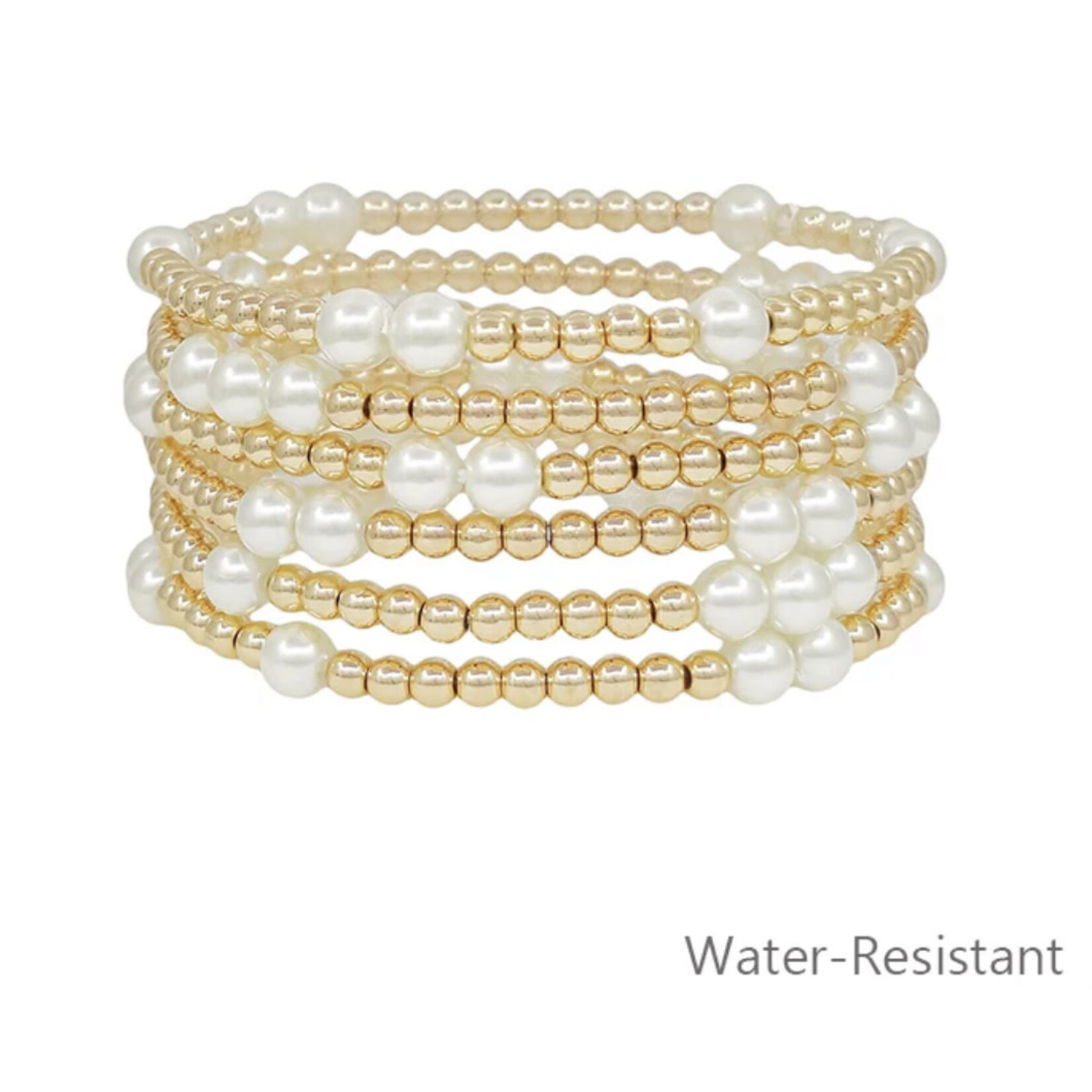 Gold Bead and Pearl Bracelet Set-WATERPROOF