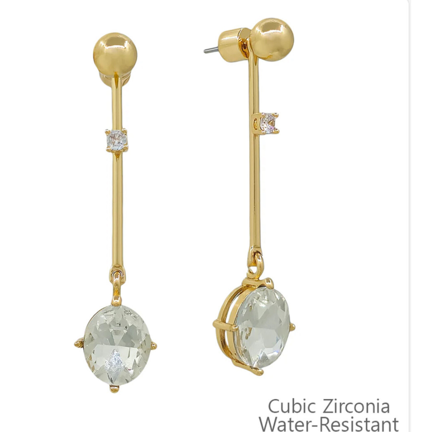 Gold CZ Drop Earrings-WATERPROOF