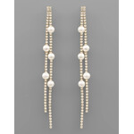 Linear CZ & Pearl Earrings-Gold