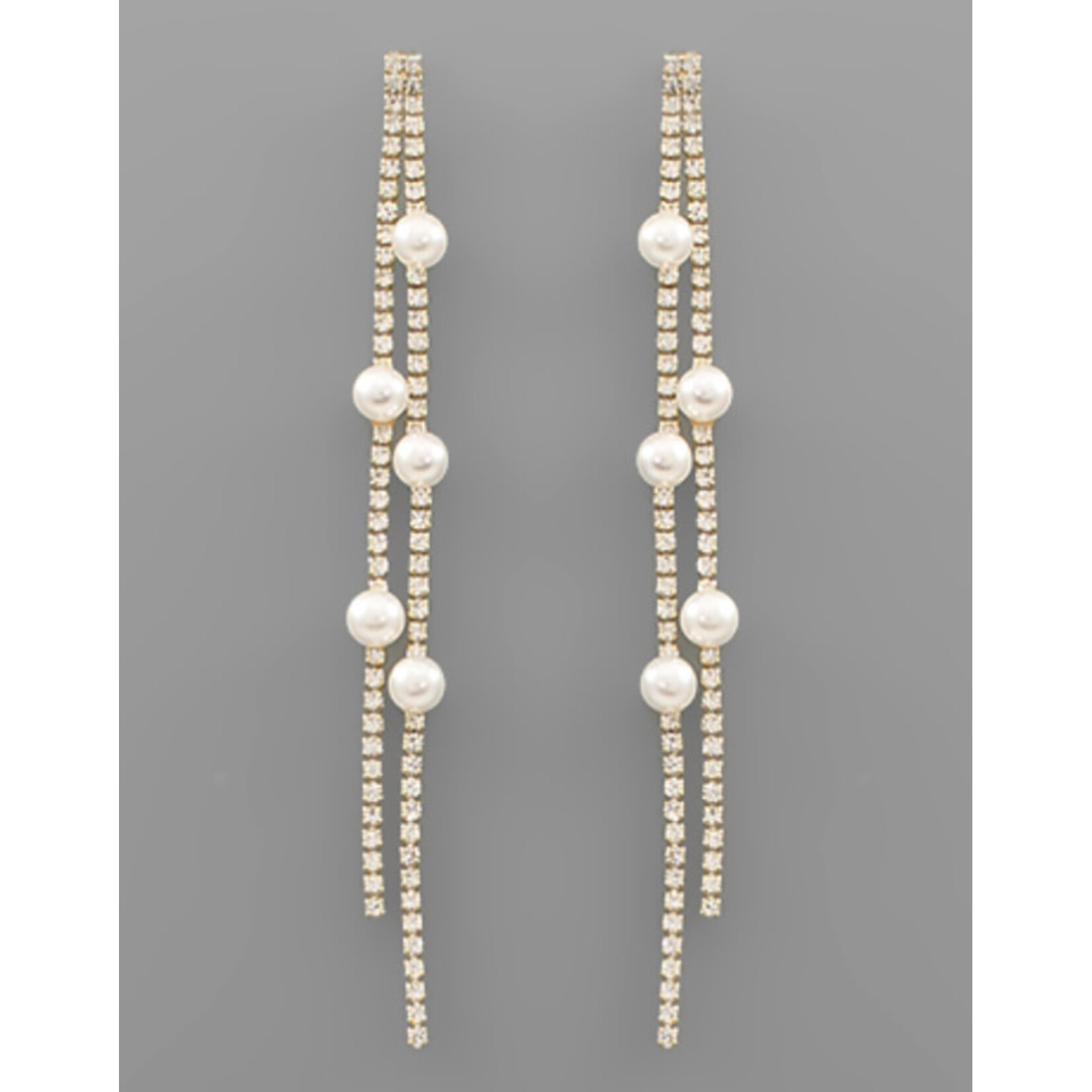 Linear CZ & Pearl Earrings-Gold
