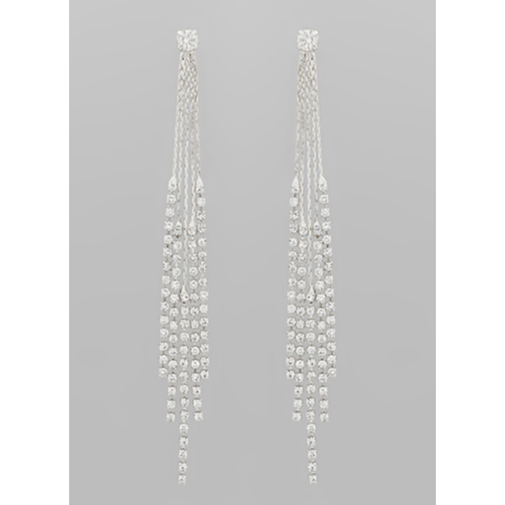 Rhinestone Fringe Earrings-Silver