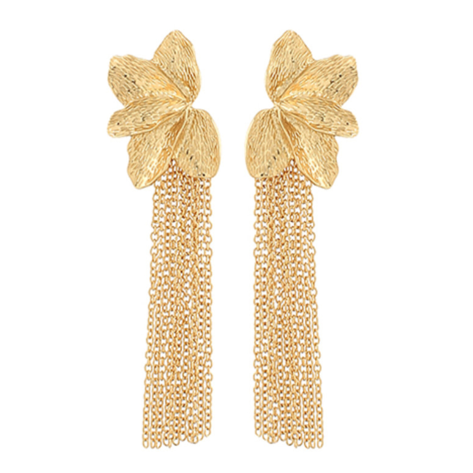 Flower Chain Earrings-Gold